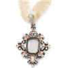 Avalaya Collana girocollo in stile vittoriano in filigrana trasparente, con cristallo champagne e nastro elasticizzato bianco latte, lunghezza 28 cm, estensione 5 cm, Misura unica, Vetro, Cristallo