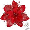 GL-Turelifes 12 PZ. Fiori di Natale glitterati (15 cm/5,9'') con 12 PZ. clip, fiori artificiali di Natale, decorazione per albero di Natale, ornamenti per albero di Natale (Rosso)