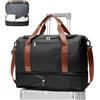 WEPLAN Borsone da Viaggio Donna Bagaglio a Mano 40x30x20 Ryanair Wizzair Borsa da Viaggio Donna Uomo Borsone Palestra con Scomparto per le Scarpe Travel Bag Borsa Sportiva Weekend,B05-Nero con Marrone