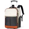 Tonyeee Zaino arrotolabile da donna 17 pollici, con ruote, misura L, 46 x 32 x 18 cm, trolley 2 in 1, apertura a 180 gradi, impermeabile, beige