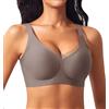 Ganado Reggiseno da donna senza cuciture, senza ferretto, in pizzo, con scollo a V, senza ferretto, morbido e confortevole, con prolunga aggiuntiva, reggiseno morbido, grigio., L