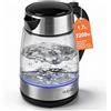 YASHE Bollitore Elettrico in Vetro 1,7L, 2200W Bollitore Acqua Rapido con Illuminazione LED Blu, Senza Contatto con la Plastica, Filtro Anticalcare, Spegnimento Automatico