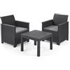 Set Tavolino e 2 Poltrone da Giardino Effetto Rattan Keter Emma Balcony Antracite