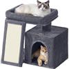 Feandrea Albero per Gatti Piccolo, Torre Tiragraffi per Gatti con Casetta, Rampa Graffiatoio Grande, Cuccia Superiore, Grotta, Alto 44,6 cm, Grigio Scuro PCT010GS01