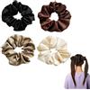 Ji liangli 4 Pezzi Scrunchies per Capelli in Vera Seta,Elastici per Capelli Morbidi di Seta,Fascia per Capelli Elegante,Accessori per Capelli per Donne,Assortiti tra cui Nero, Beige, Color Tè e Marrone