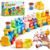 Play-Act Giocattolo Montessori, Treno Giocattolo Animali della Fattoria, Giochi Componibili con Conteggio, Abbinamento e Ordinamento, con 9 Animali e 1 Contadino,Gioco Educativo per Bambini 1-3 Anni