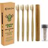 Gaia Guy Set Dentale Ecologico: 4 Spazzolini in Bambù con Setole di Cinghiale, Custodia da Viaggio e Filo Interdentale in Seta. 100% Compostabili e Biodegradabili.