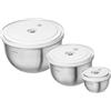 ZWILLING Fresh & Save BOWLS Set di Ciotole Sottovuoto 6 Pezzi, Acciaio Inox | 12, 18 e 24 cm, Lavabile in Lavastoviglie, Impilabile, Grigio