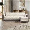 Italian Bed Linen Copridivano GLAMOUR Penisola DESTRA Made in Italy - Salvadivano con Fondo in Gomma Antiscivolo e Braccioli, Seduta 190 cm, Proteggi Divano Artigianale Lavabile in Tinta Unita - PANNA