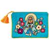 DRW Borsa Vergine di Lourdes in Tessuto Colori Blu 25x2x18 cm