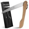 HARDTWERK Sega pieghevole ALPHA con manico in bambù (210 mm) per giardino, attività all'aperto, Bushcraft con moschettone a S, sega a mano in acciaio al carbonio SK5, sega a mano multiuso pieghevole