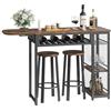 Bestier Set tavolo da bar con 2 sgabelli da bar, tavolo da pranzo con supporto per bicchieri da vino e ripiano, tavolo da cucina in stile industriale, tavolo da bar e bistrot (marrone)