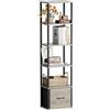 YAUKTAK Libreria Angolare a 6 Ripiani Scaffale Salvaspazio Verticale con Struttura in Metallo e Legno Scaffale Libreria con 1 Cassetto per Soggiorno, Camera da Letto e Ufficio Rovere chiaro HBC505Z