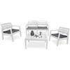 Dmora Set Salotto da Esterno Massa, Composizione da Giardino con 2 poltrone, 1 Divano ed 1 tavolino, Salottino Indoor e Outdoor con Cuscini, 100% Made in Italy, Bianco, Medio