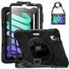 Gerutek Cover per iPad Mini 7 (A17 Pro) 2024 / iPad Min 6 2021 8.3 Pollici, Custodia Antiurto con Supporto Girevole a 360°/ Cinghia per Mano/Spalla/Portapenne, Nero