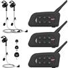 SolaMr V4C PLUS Interfono Arbitro, Bluetooth 5.1 Interphone per Orecchio Destro con Riduzione del Rumore CVC, Radio FM e Intercomunicazione a 4 vie per una Distanza di Fino a 1500 m - 3PACK