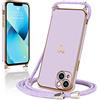 Micoden Cover Cordino per iPhone 13 Amore Cuore Donne Morbido Silicone Ultra Sottile Case con Protezione fotocamera Antiurto AntiGraffio Custodia con Regolabile Collana per iPhone 13 viola