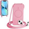 FMPCUON FNPCUON Cover Magnetica Silicone per iPhone 13 Mini con Cordino,Compatibile con MagSafe,Custodia con Laccio Collana Tracolla Collo Sottile TPU Antiurto Protettiva Case con Corda.Pink