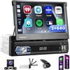 Inefala Android 15 Autoradio 1 Din Wireless CarPlay con Schermo Retrattile 2+64G, 7'' Stereo Auto Bluetooth con CarPlay Mirror Link FM GPS WiFi Telecamera Posteriore AUX USB Tipo-C Dashcam