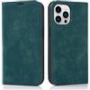 QLTYPRI Custodia per iPhone 13 Pro Max, compatibile con MagSafe, custodia in pelle [protezione RFID] Flip Case con supporto per carte di credito, magnetica, per iPhone 13 Pro Max, verde scuro