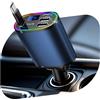 Canareen 78W Caricatore Auto USB C, 4 in 1 Retrattile Caricabatterie Auto, USB C Ricarica Rapido Caricabatterie, Accessori Auto Campeggio (Blu)