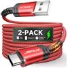 JSAUX Cavo USB C 3A Carica Rapida[1M+2M/2 Pezzi],Cavo USB Tipo C Intrecciato in Nylon Compatibile con Samsung S21 S20 S10 S9 S8 Note10 9 8, Huawei P10 P9 Mate20, Xiaomi, Google Pixel, LG, Sony-Rosso