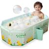 Kingbar Vaschetta Bagnetto Neonato Pieghevole, Viaggio per Bambini Piccoli con 5 Palline 4 Anatre, Bagno Integrata per Bambini con Vite di Scarico per Bambini da 0 a 8 Anni, Green