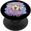 Whimsical Pastel Retriever Face Graphics Sciarpa invernale con ritratto di cane dorato per amanti degli animali domestici grafica blu rosa PopSockets PopGrip Adesivo