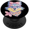 Kawaii Whimsical Pastel Woodland Face Gr Blue Fox Ritratto amante degli animali grafico occhiali rosa fiocco PopSockets PopGrip Adesivo