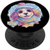 Whimsical Pastel Puppy Face Animal Graph Simpatico cane invernale ritratto amante dei cani grafica blu sciarpa cucciolo PopSockets PopGrip Adesivo