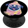 Whimsical Pastel Snowy Puppy Face Graphi Blue Pug - Ritratto invernale per amanti dei cani, rosa e giallo PopSockets PopGrip Adesivo