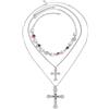 Calefee Collana 3 Fili Donna, Collana Y Catena Strati Uomo con Croce Regolabile Lunga 48 cm, Gioielli da Spiaggia