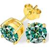 PAKORIO Orecchini a lobo PAKORIO moissanite fantasia colorata 0.2-4CT VVS1, argento sterling 925 placcato oro 14K, 4 punte, ipoallergenici pelli sensibili(Verde acqua,0.6ct)