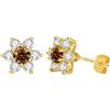 PAKORIO Orecchini a lobo PAKORIO 1 carato moissanite colorata per donne | Orecchini ipoallergenici placcati oro 14K in argento sterling | con confezione regalo(A-Marrone)