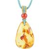 ELEGAMBER Collana con ciondolo in ambra naturale baltica fatta a mano, colore cognac, pietra di ambra lucida, confezione regalo in legno, collana elettronica in pietra di energia, 3,8 cm, ambra