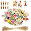 Hengxinc 128 Mollette in Legno 30MM Pezzi per Foto Polaroid 10M Jute String DIY Mini Decorazioni per Matrimonio e Esposizione a Parete (Colore)