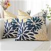 Artscope 2 Pezzi Dalia Floreale Blu Giallo Ciano Federe Cuscini Geometrico 40x40cm, Primavera Cuscino Boemia Fiori Decorativo in Lino per la Decorazione Domestica Soggiorno Camera da Letto Divano