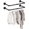 ESYNiC 2x60cm Tubi Appendiabiti da Parete in Ferro Stile Industriale Carico 25KG, Paio Attaccapanni da Muro Salvaspazio Porta Asciugamani da 60x25cm per Ingresso Guardaroba Bagno Ristorante - Nero
