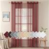 MIULEE Tende Lino Trasparenti Rosso Vino con Occhielli, 2 Pannelli 140L x 145A cm - Tende Soggiorno & Camera da Letto Filtranti Luce per Interni