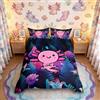 Loussiesd - Set di biancheria da letto con copripiumino singolo, per ragazze, motivo axolotl rosa, per bambini e ragazzi, con illustrazione di salamandra, copripiumino con decorazioni a foglie di