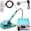 DewinLVD Stazione di Saldatura, 75 W Kit Saldatura a Stagno, temperatura regolabile 180-480°C, indicatore LED, 5 punte di saldatura, pompa dissaldante, detergente per punte, 2 pinzette per laboratorio scuola