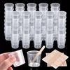 JSMTKJ Bicchieri Graduati 30 ml 80 Pezzi Misurini In Plastica Per Resina | Kit Miscelazione Vernice Epossidica - 100 Bastoncini Di Legno Con Contenitori Trasparenti E Scala Di Misura