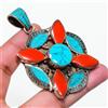 Fatto a mano Ciondolo corallo rosso turchese bohemien vintage tibetano nepalese gioielli 2...