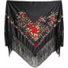 Carnavalife Scialle con ricamo di Sivigliana per festa di ballo, fenicottero e fiere, colore nero rosso e bianco, Nero Con Foglia Oro, XL