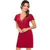 Selente Sweet Dreams Negligee Corto Elegante da Donna con Decorazione in Pizzo, Maniche Corte, Pizzo Bordeaux, IT 42 (EU 36)