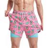 MaaMgic Uomo Pantaloncini da Surf 2-in-1 con Compressione | 5 5' Pollici Interni Asciugatura Rapida Costume da Bagno Corti con Tasche Interna Cocco Ananas Rosa 5.5 L