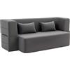 HOMCOM Divano letto 2 posti in schiuma, divano letto con braccioli larghi, 2 cuscini, portata 360 kg, Grigio | Aosom Italy