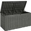 Outsunny Cassapanca esterno 440 L in resina impermeabile con coperchio, Marrone | Aosom Italy