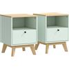 HOMCOM Set 2 comodini con cassetto e vano aperto, 40x40x55 cm, Rovere e Verde | Aosom Italy