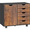 HOMCOM Mobile ufficio con 5 cassetti, anta, ruote e supporto stampante, 78x40x66,5 cm, Marrone | Aosom Italy